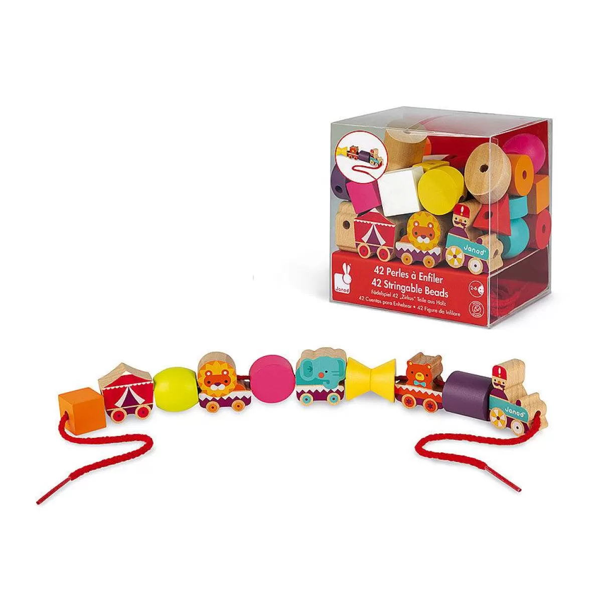Jouet Créatif Janod - Enfilage de Perles Cirque avec Animaux Colorés pour Enfants 3-6 Ans (Jeu Éducatif et Ludique)