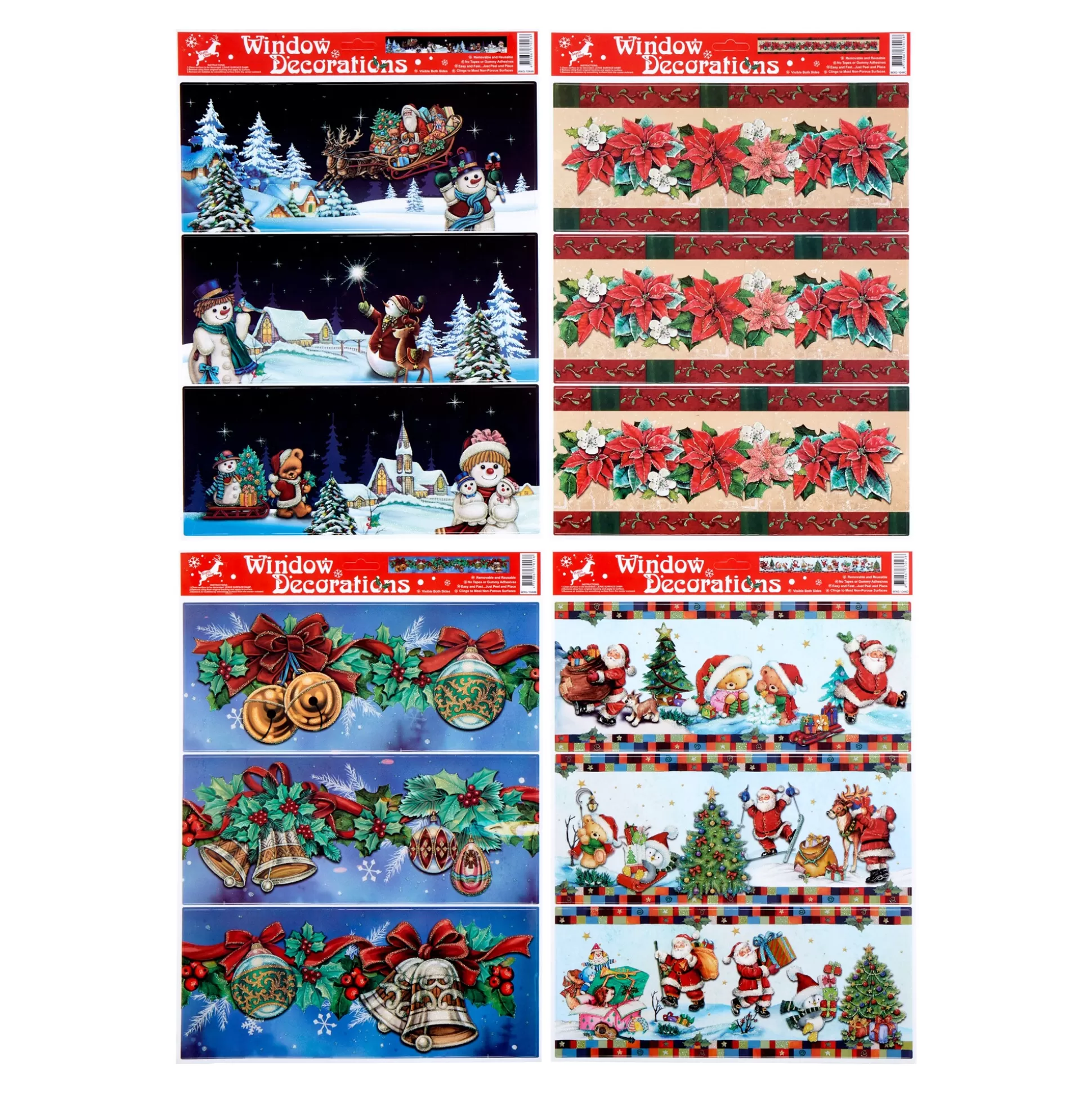 Décorations de Noël FestiFlex - Autocollants Vitrine Brillants (Lot de 4 Bandes Créatives)