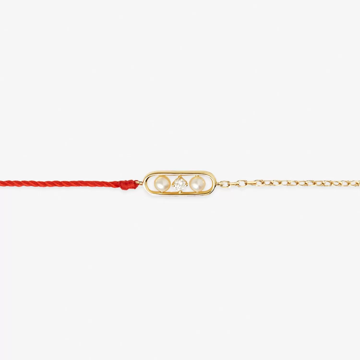 Bracelet en or jaune 18 carats avec perle de rosée, diamants et fil rouge – Chaîne délicate alliant élégance et symbolisme à prix doux