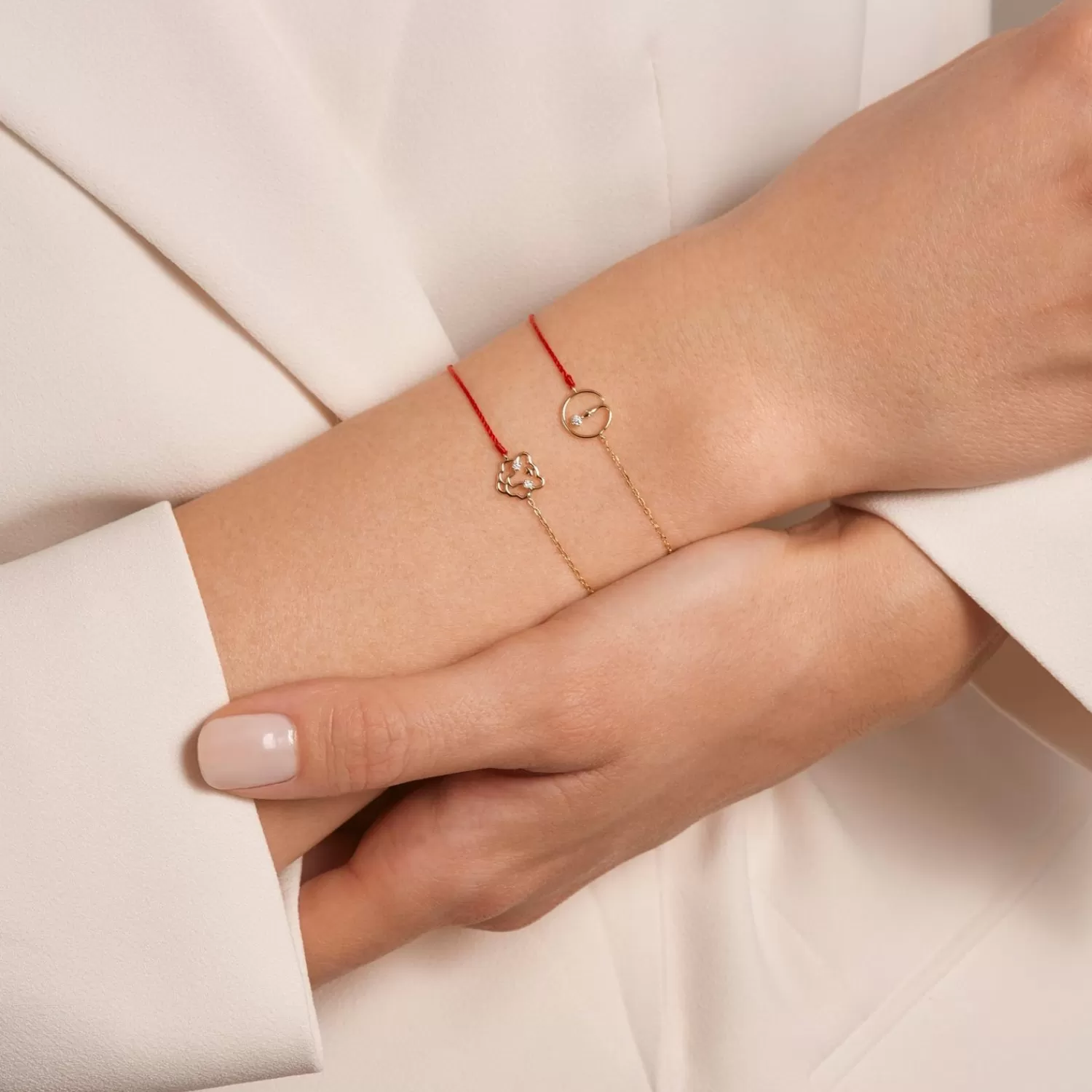 Bracelet Alkemistry Ruifier en or jaune 18 carats avec cordon écarlate et chaîne scintillante - Édition Tigre Lumineux (Neuf)