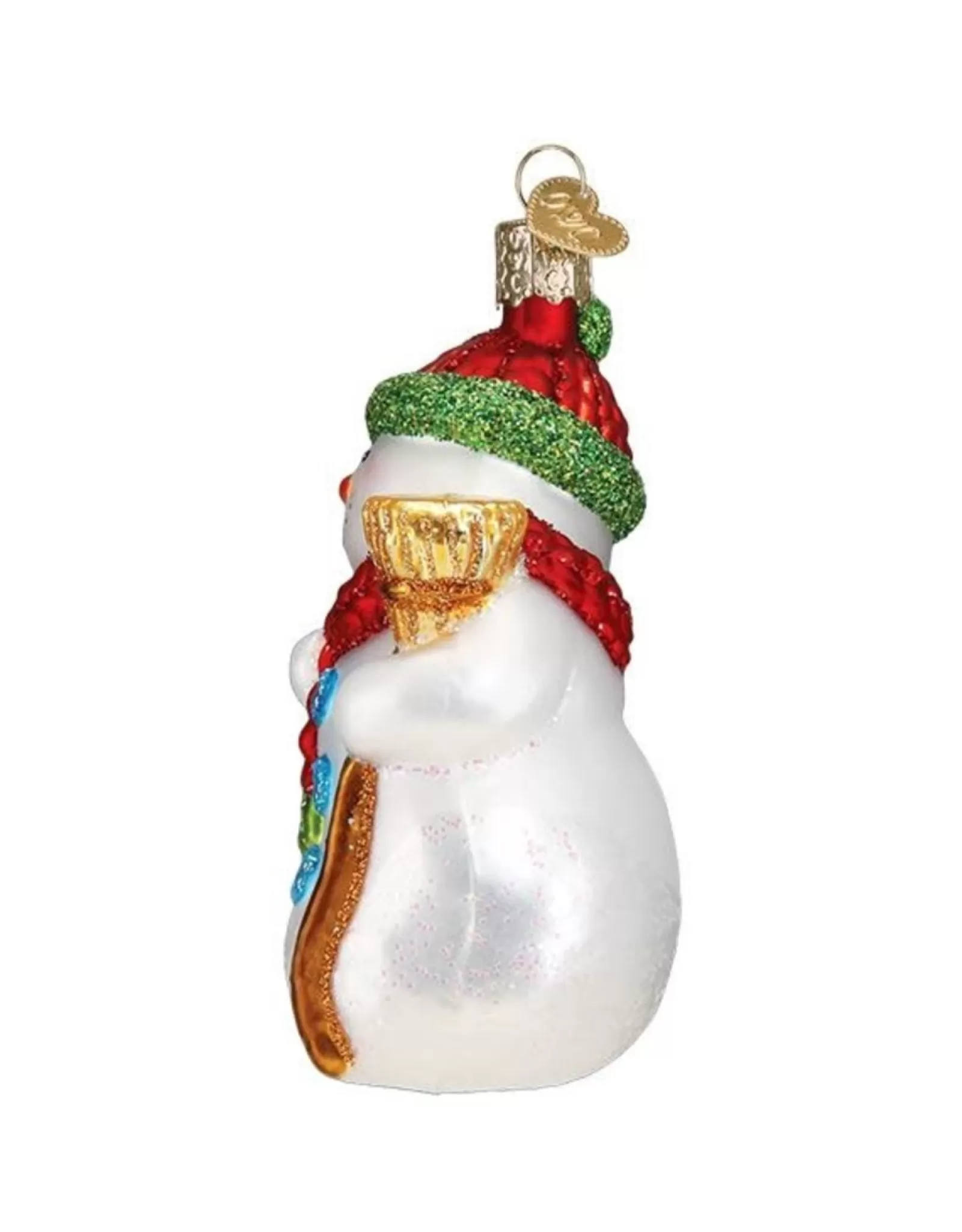 Boule de Noël Élégante - Bonhomme de Neige Balayant la Neige sous un Ciel Étoilé | Noël d'Antan