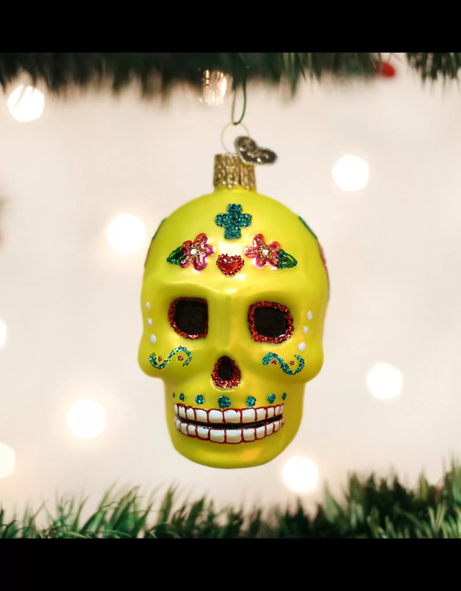 Old World Christmas - Ornement Élégant Crâne Sucré Mexicain en Verre Soufflé pour Décoration de Fête