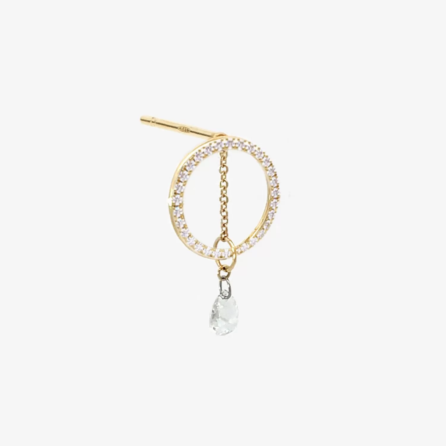 Boucle d'Oreille Capteur de Soleil Alkemistry - Cercle en Or 18 Carats à Serti Diamant Taille Rose, Pièce Unique Édition Exclusif