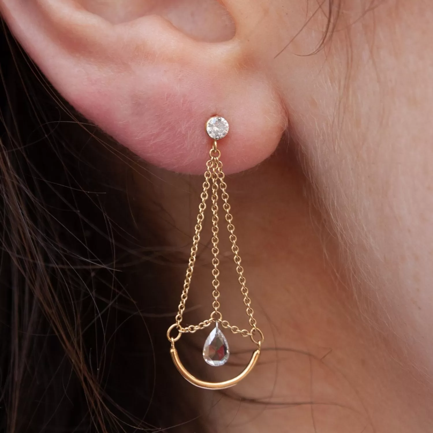 Boucles d'oreilles pendantes Alkemistry Suncatcher - Or 18 carats avec diamant taille rose (Pièce unique) - Promotion exceptionnelle
