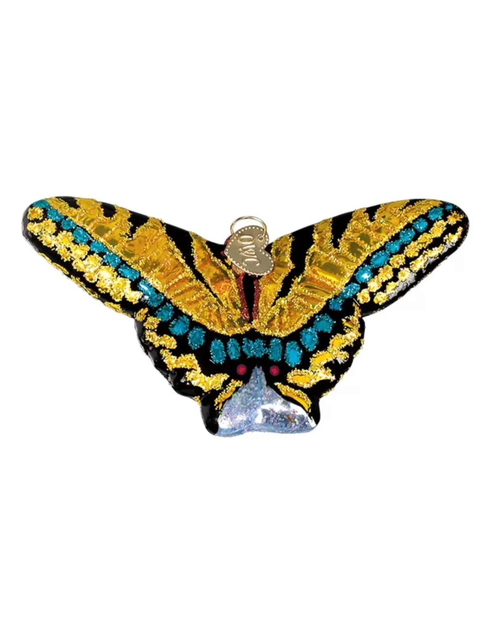 Décorations de Noël Traditionnelles : Ornement Papillon Grand Porte-Queue en Verre Soufflé - Collection Élégante pour Arbre Festif