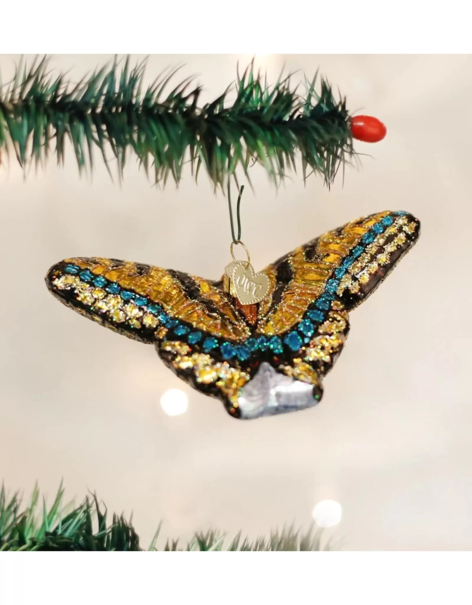 Décorations de Noël Traditionnelles : Ornement Papillon Grand Porte-Queue en Verre Soufflé - Collection Élégante pour Arbre Festif