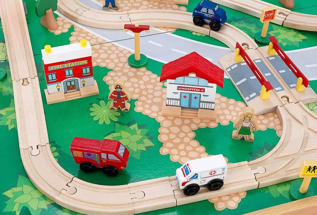 Plateau Découverte Kidkraft avec Circuit Ferroviaire Électrique, Cascade Montagneuse Interactive et Éléments Ludiques - Style Moderne