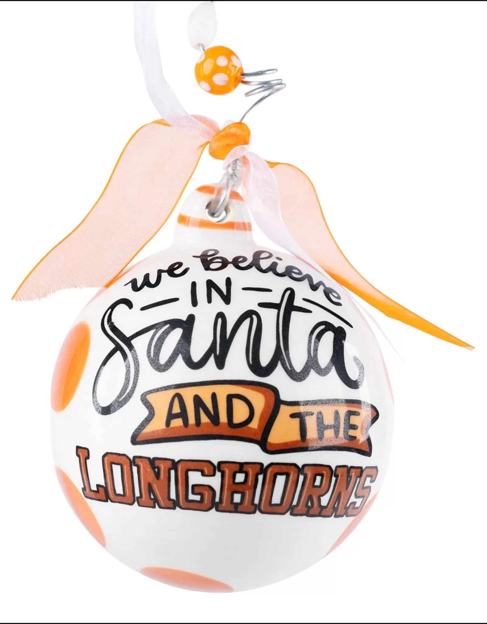 Boule de Noël personnalisable Glory Haus – Soutenez l'Université du Texas avec le slogan « We Believe » en design exclusif