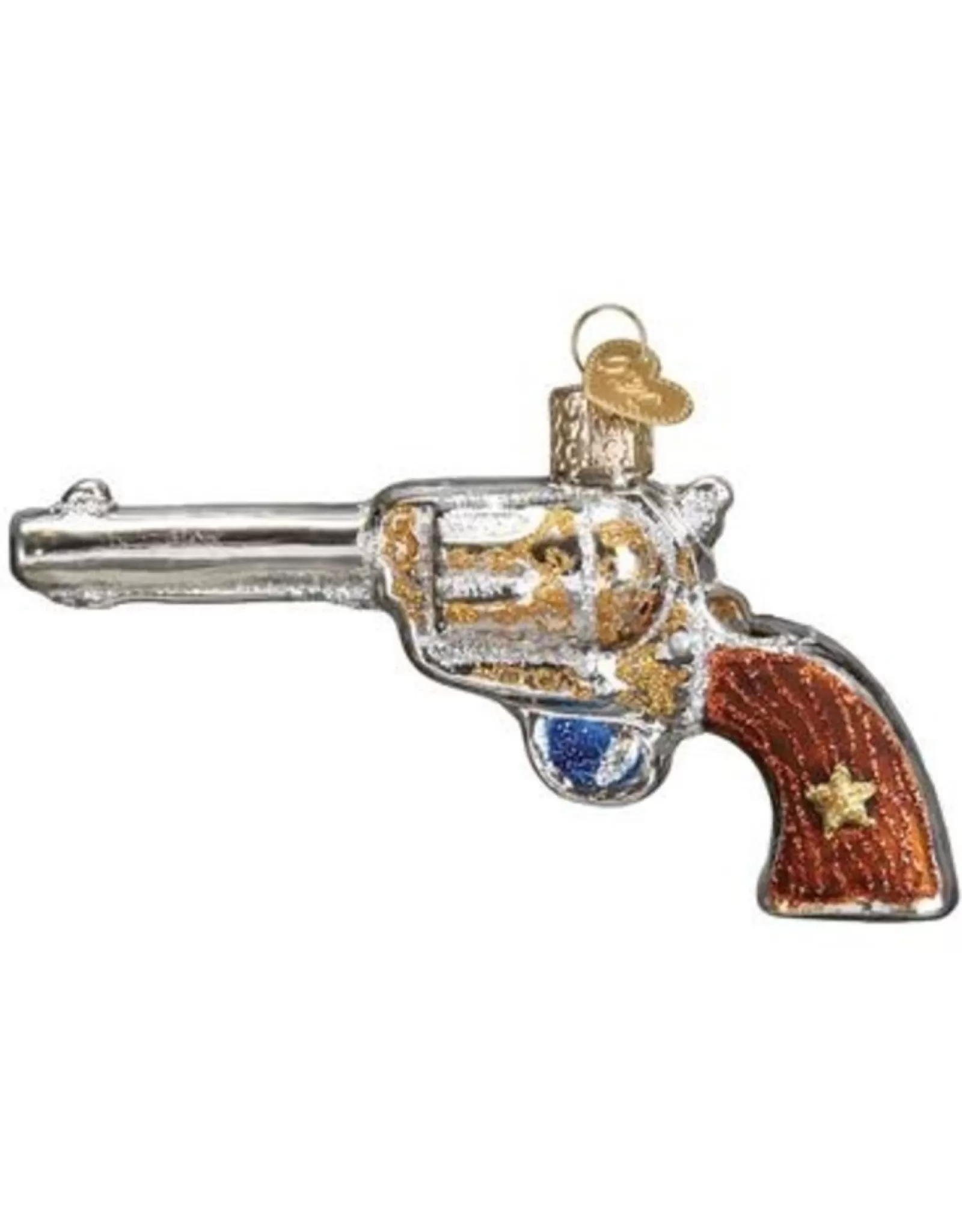 Décoration Festive Revolver Western - Ornement Vintage en Métal pour Arbre de Noël (Style Rétro Américain)